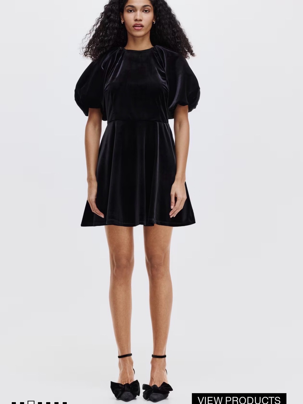 H&M Black Velvet Puff-Sleeve Mini Dress
